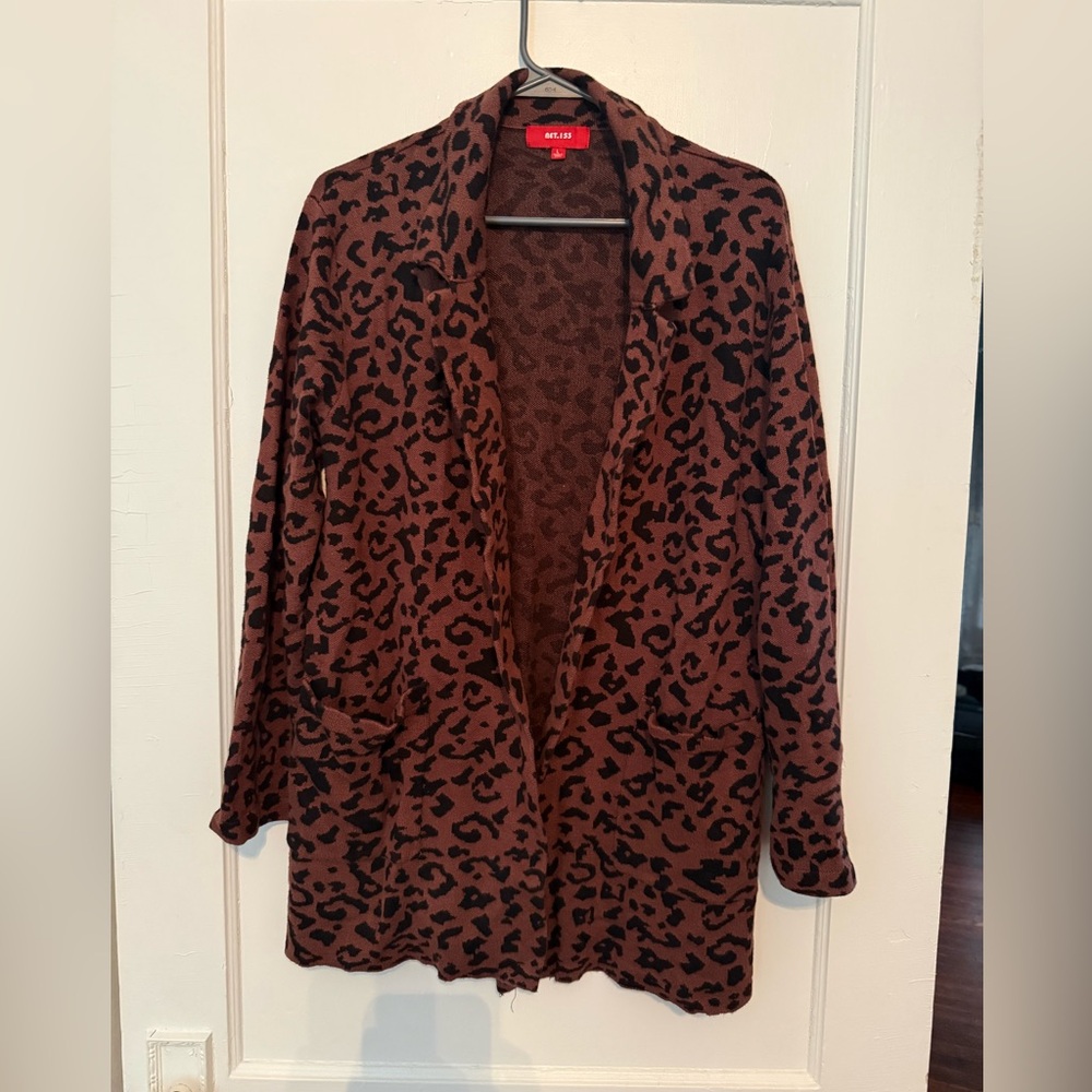 Boutique Leopard Print Open Front Cardigan - Brown/Black Large